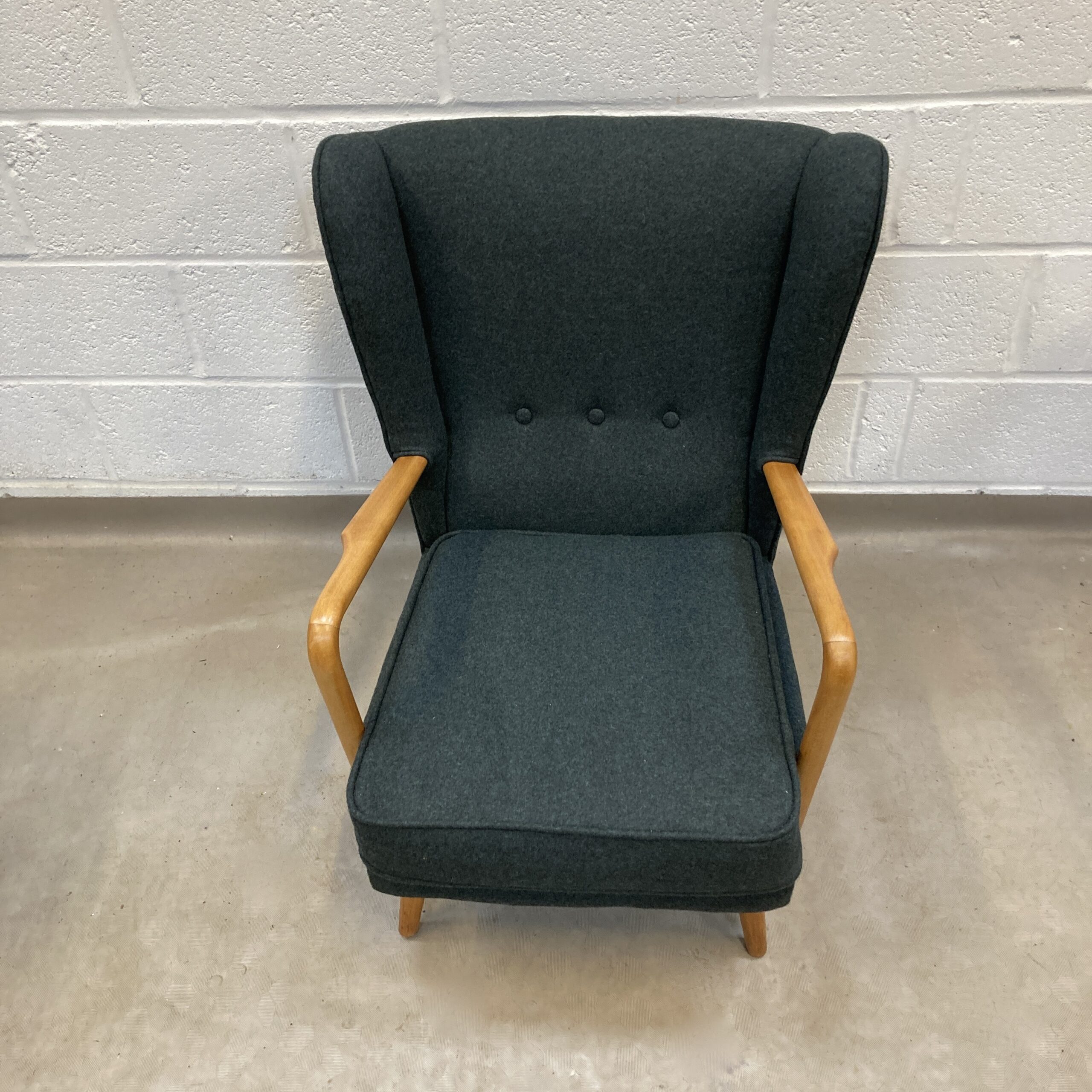 A 1950s Howard Keith Bambino reupholstered Armchair in Italian green felt - Image 6