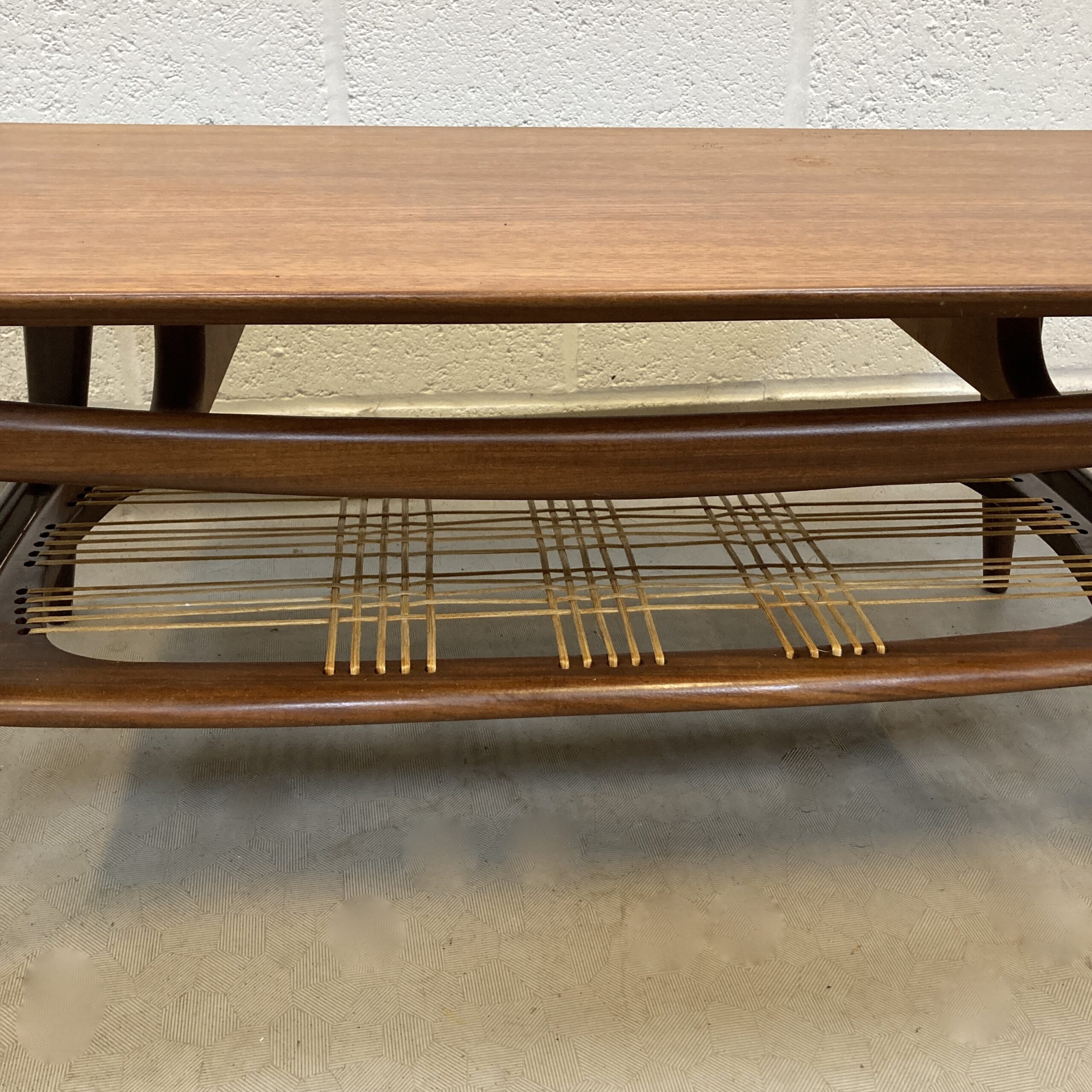 A 1950’s Louis Van Treefelen For WeBe Meubel Danish teak coffee table with cane woven magazine rack. - Image 7