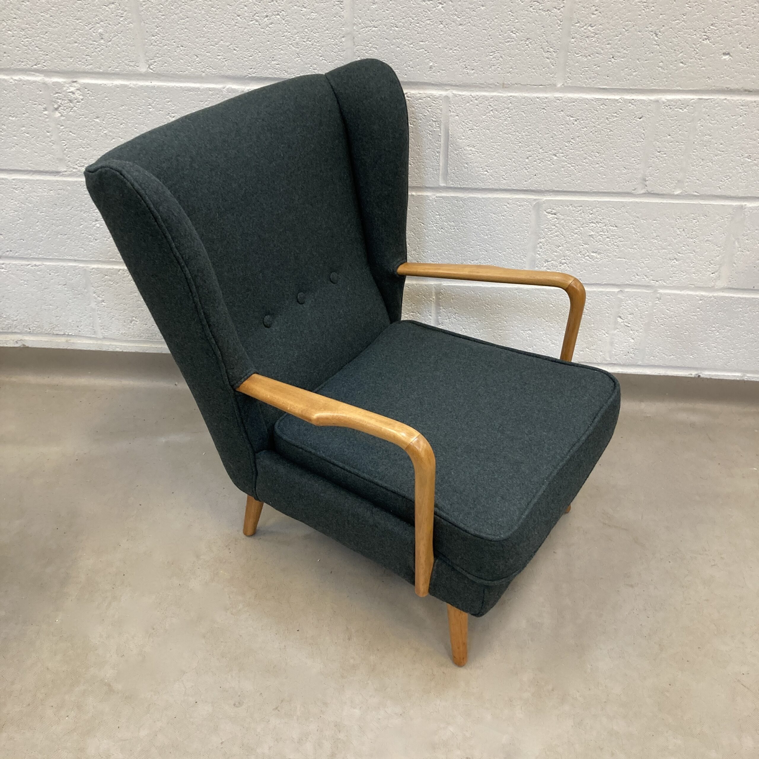 A 1950s Howard Keith Bambino reupholstered Armchair in Italian green felt - Image 4