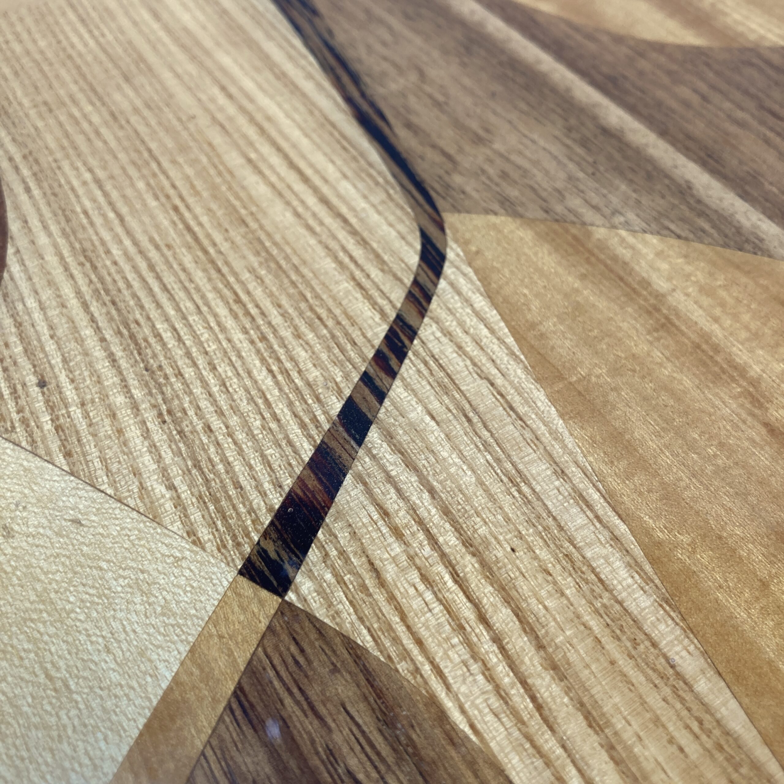 A rare 1950's Italian abstract marquetry top coffee table possibly retailed by Heals - Image 8
