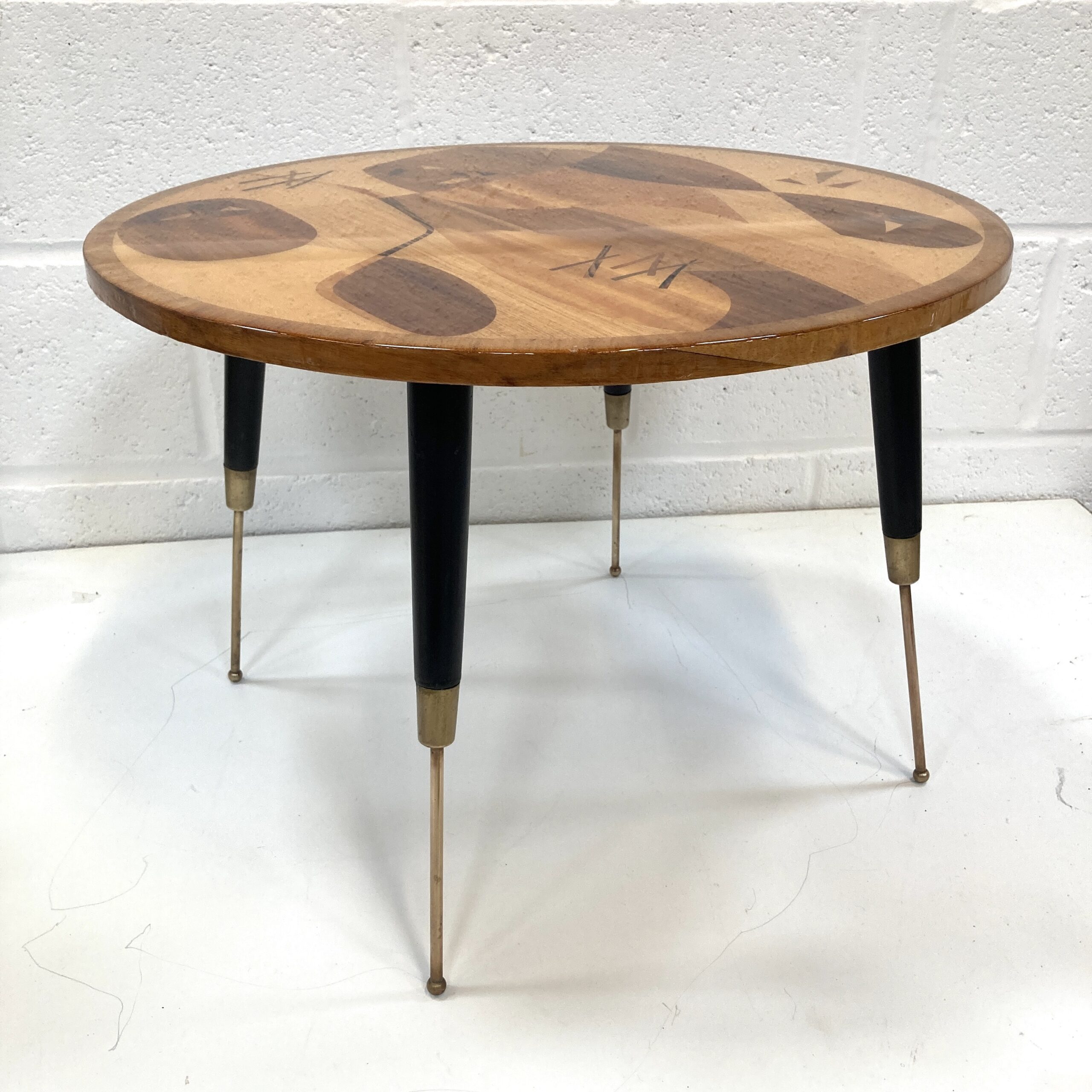 A rare 1950's Italian abstract marquetry top coffee table possibly retailed by Heals - Image 5