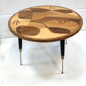 A rare 1950's Italian abstract marquetry top coffee table possibly retailed by Heals