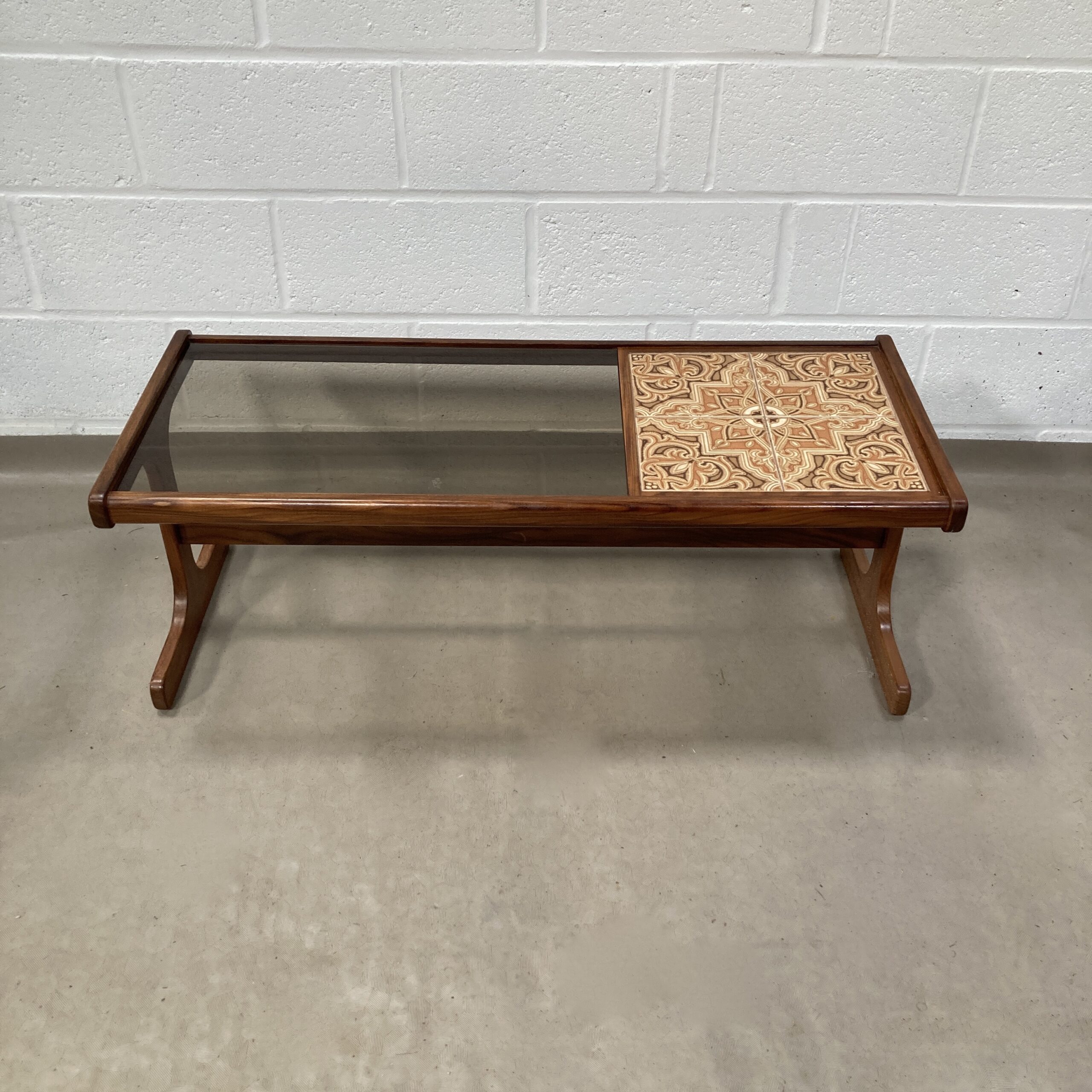 A 1970s G-plan teak, tiled and smoked glass coffee table. - Image 7