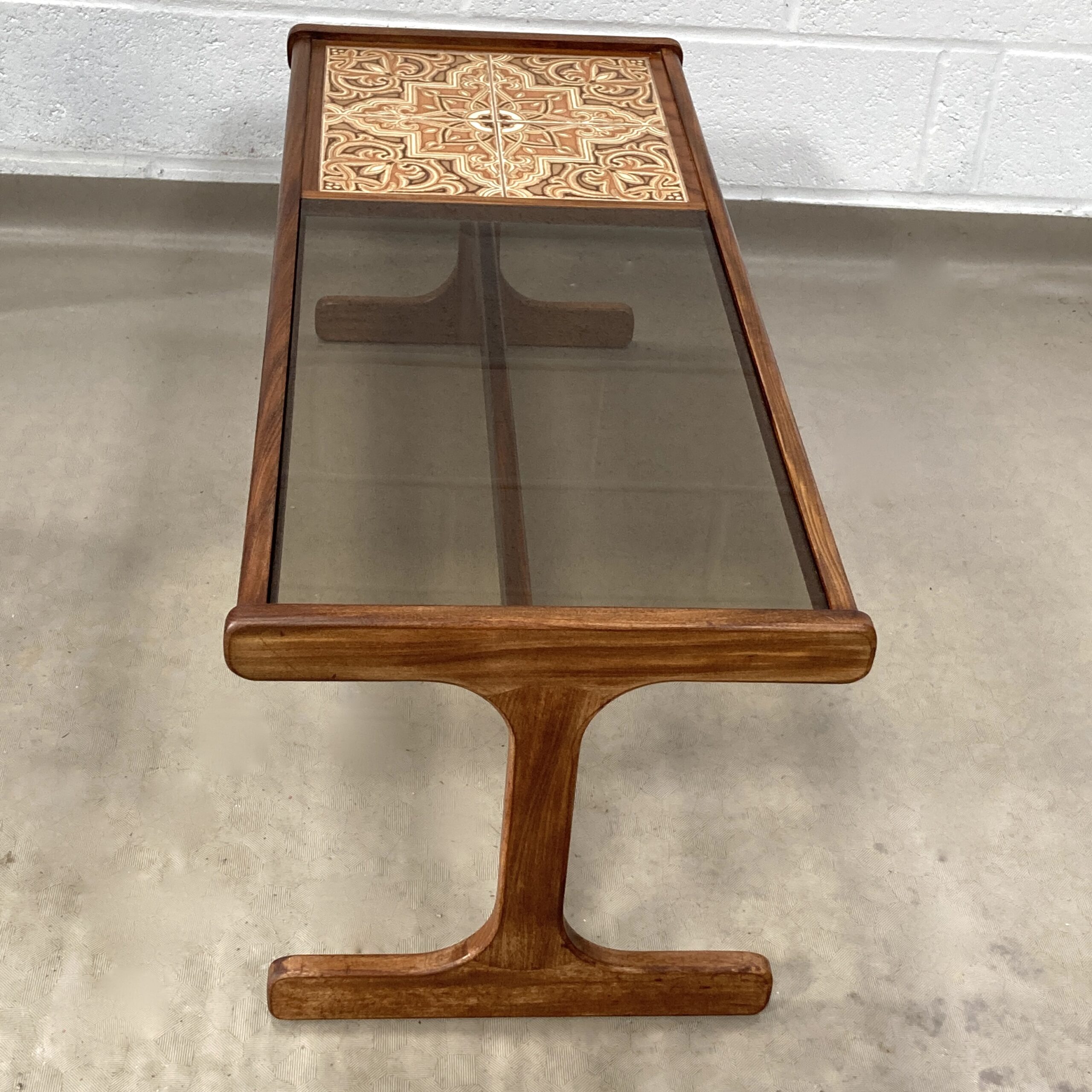 A 1970s G-plan teak, tiled and smoked glass coffee table. - Image 3