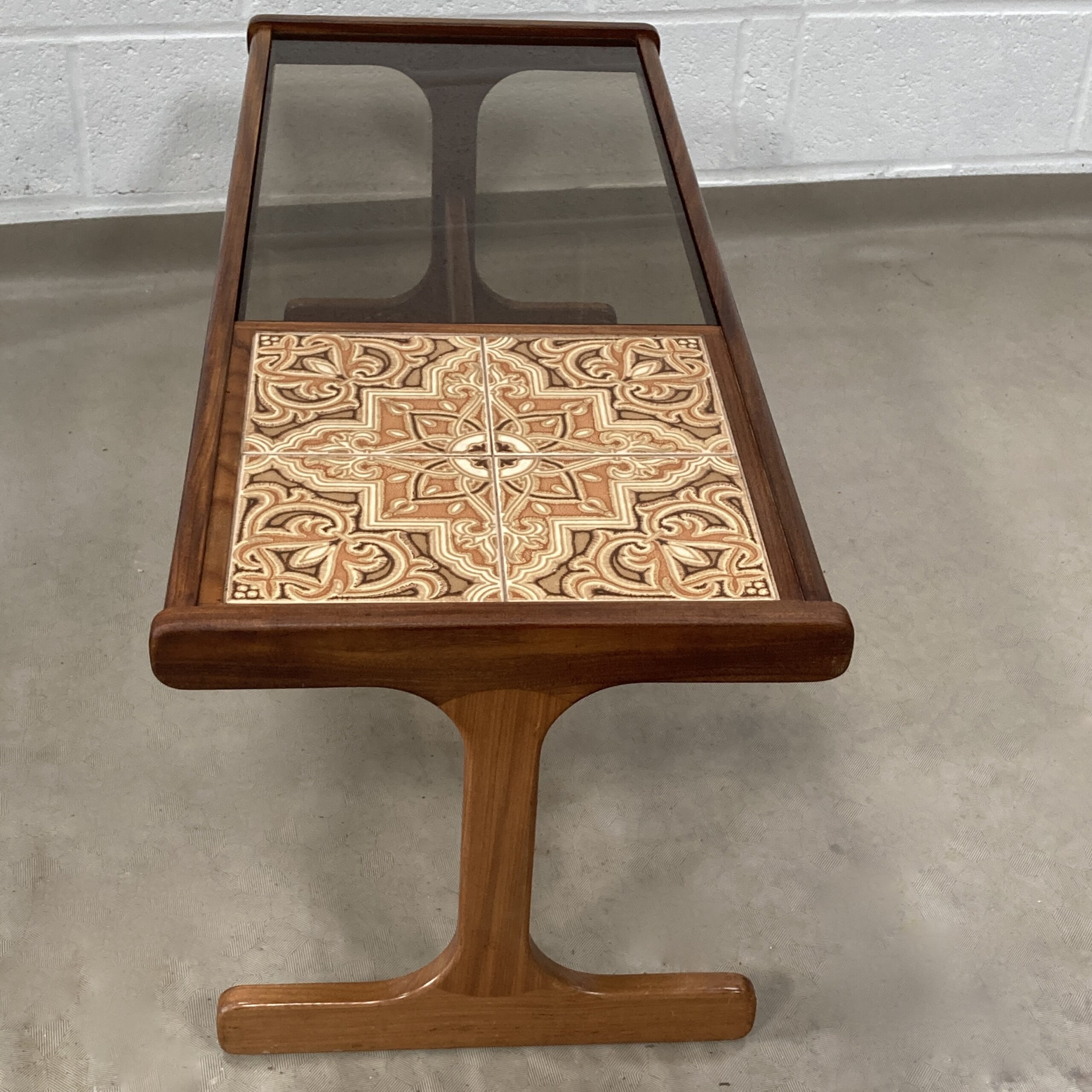 A 1970s G-plan teak, tiled and smoked glass coffee table. - Image 2