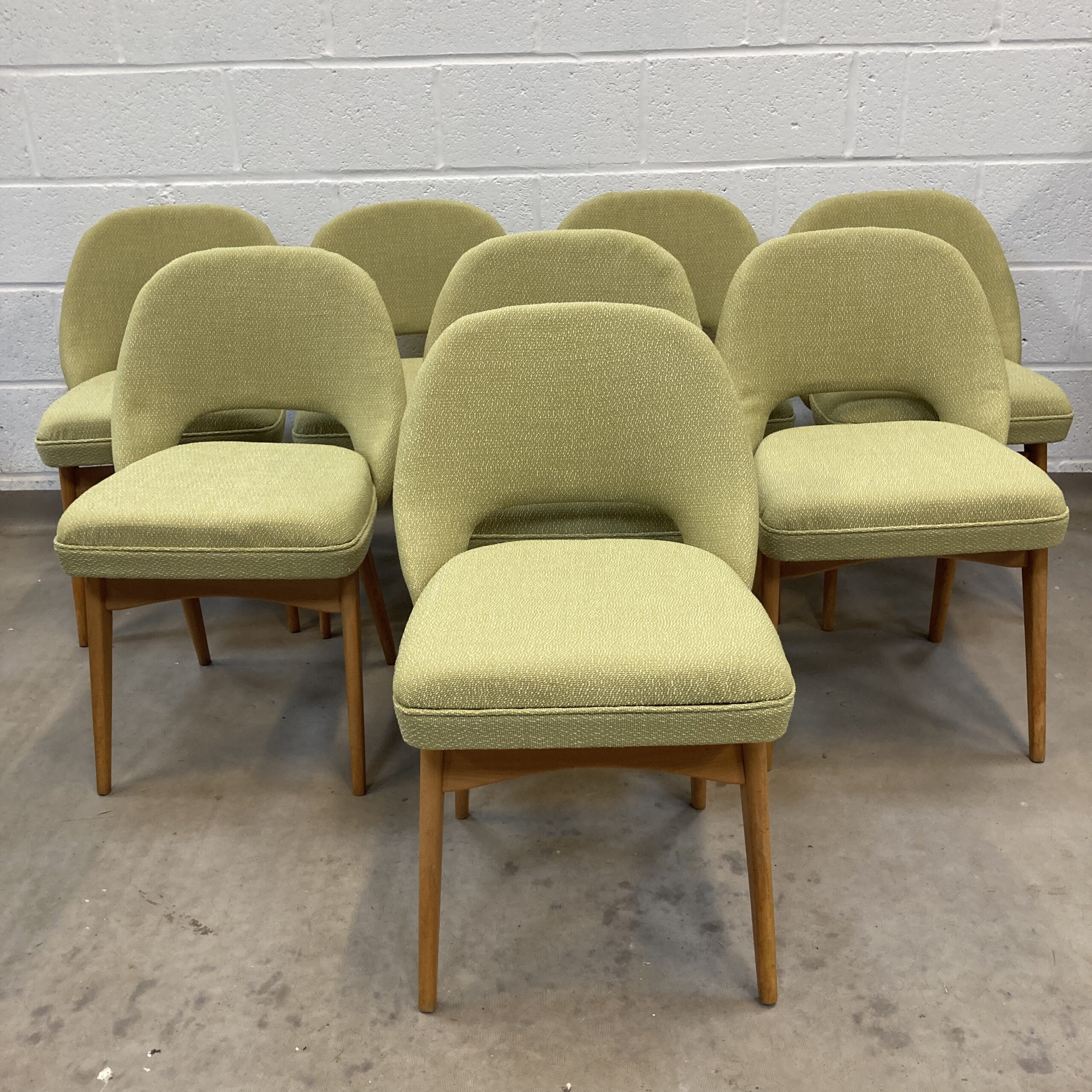A rare 1960s set of 8 'Ben' dining Chairs reupholstered in a lovely chartreuse fabric by by Ben of Frome - Image 11