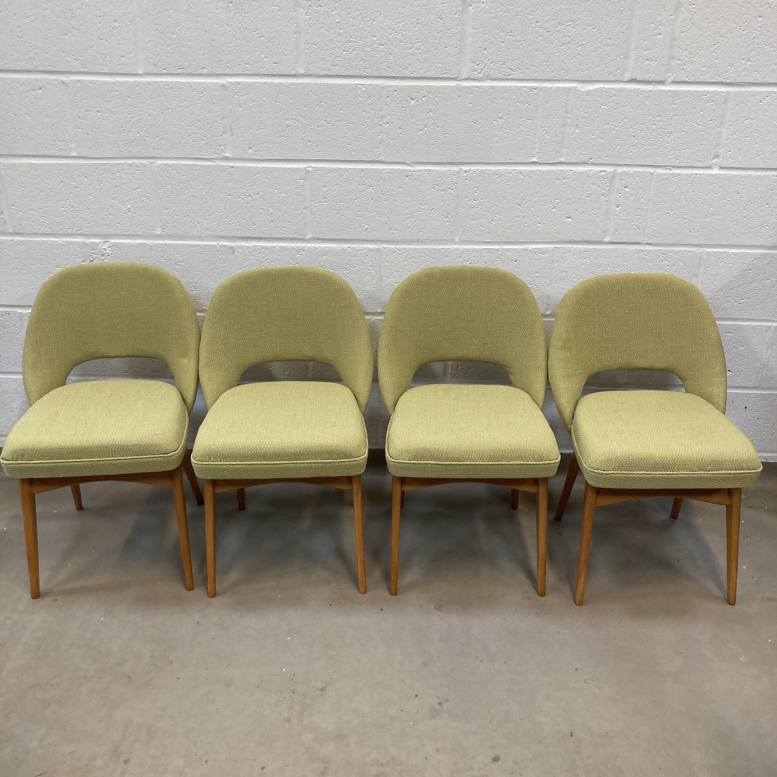 A rare 1960s set of 8 'Ben' dining Chairs reupholstered in a lovely chartreuse fabric by by Ben of Frome - Image 10
