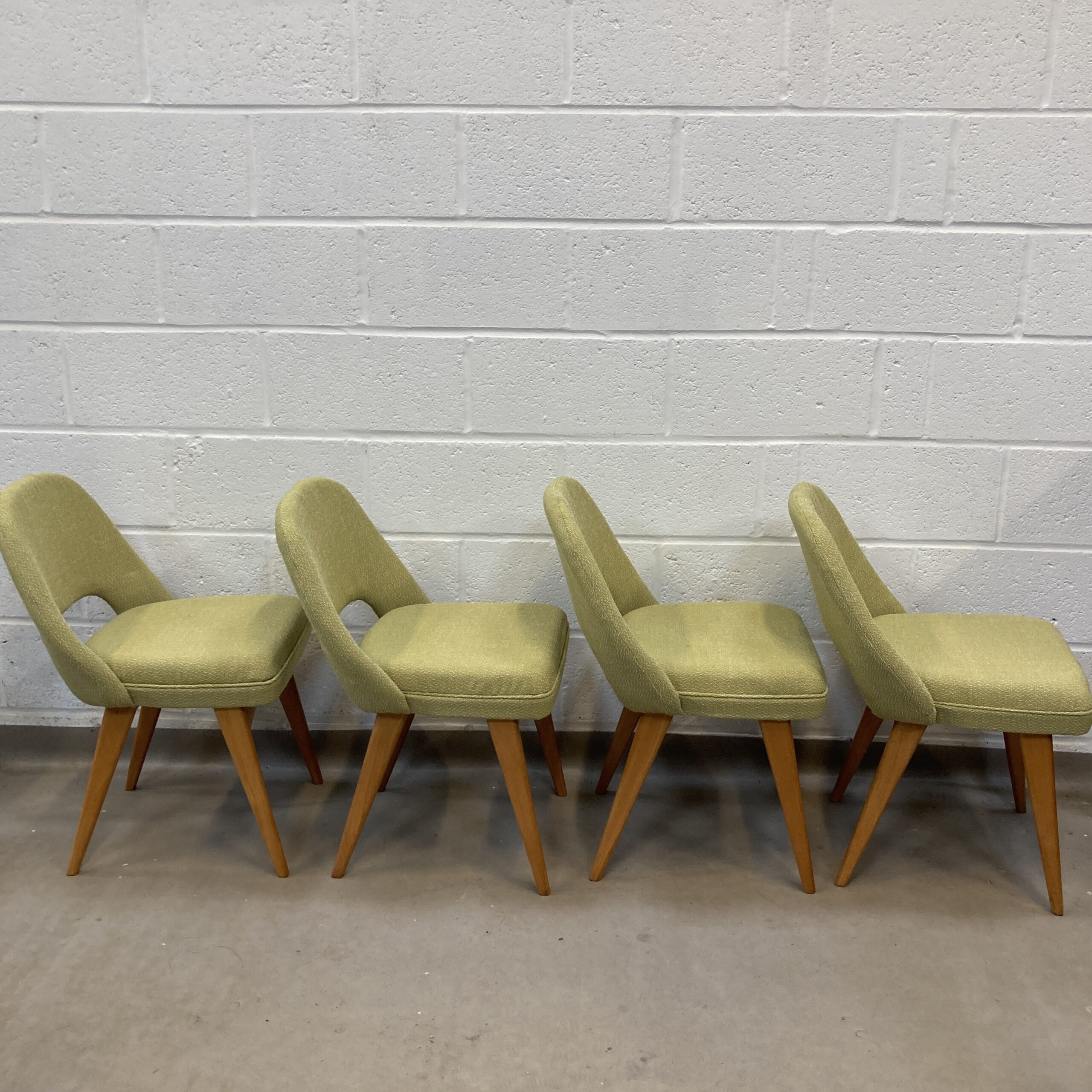 A rare 1960s set of 8 'Ben' dining Chairs reupholstered in a lovely chartreuse fabric by by Ben of Frome - Image 9